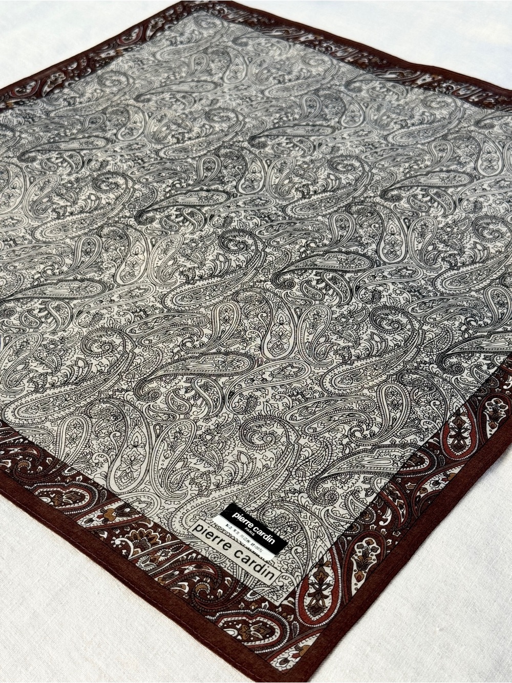 Vintage Pierre Cardin Brown Paisley Cotton Bandana Head Scarf Made in Japan